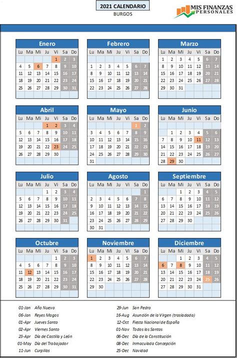 ᐅ Calendario laboral Burgos 2021 ᐅ Mis finanzas personales