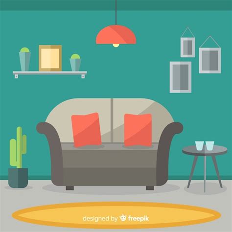 Sala de estar adorable con diseño plano | Vector Gratis