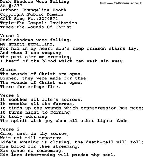 Salvation Army Hymnal Song: Dark Shadows Were Falling ...