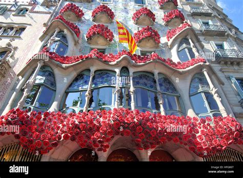 Sant Jordi feast decoration,  April 23rd  Casa Batlló. Barcelona Stock ...