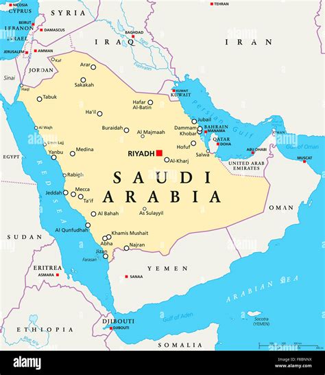 Saudi Arabia political map with capital Riyadh, national ...