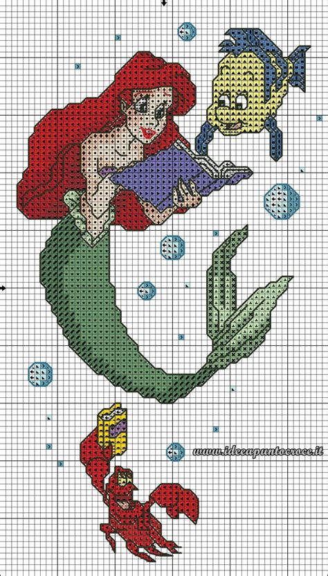 SCHEMA ARIEL PUNTO CROCE | Mermaid cross stitch, Disney ...