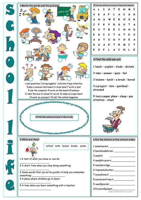 School Life Vocabulary Exercises worksheet   Free ESL ...