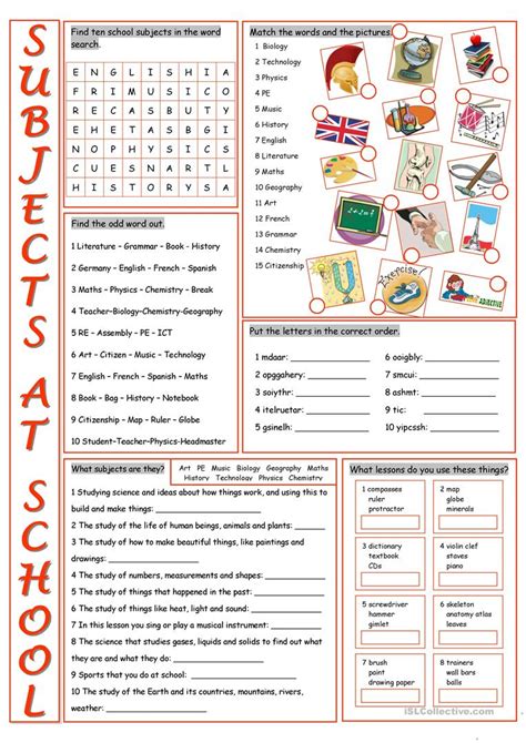 School Subjects Vocabulary Exercises   English ESL Worksheets