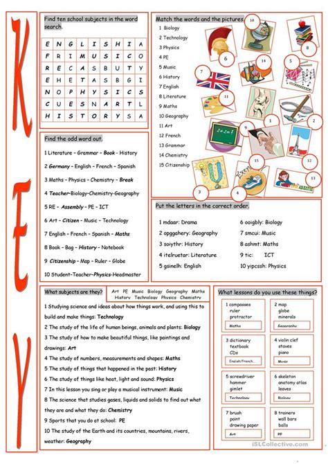 School Subjects Vocabulary Exercises worksheet   Free ESL ...