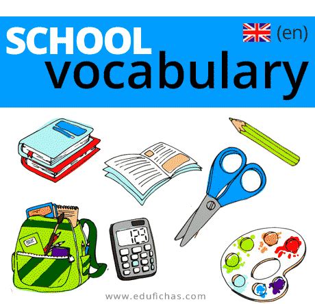 School vocabulary. Vocabulario escolar en inglés para niños.