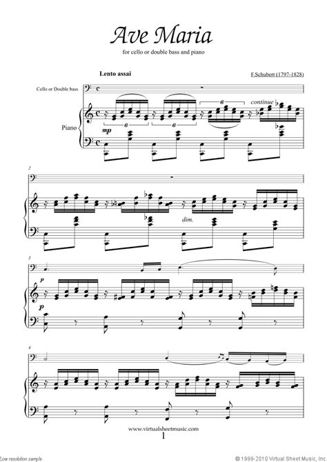 Schubert   Ave Maria sheet music for cello or double bass ...