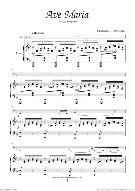 Schubert   Ave Maria sheet music for tuba and piano [PDF]