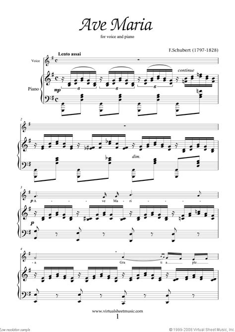 Schubert   Ave Maria sheet music in G for voice and piano ...