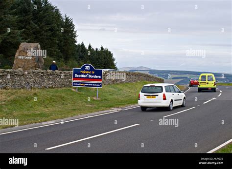 Scottish Border crossing from England view towards ...