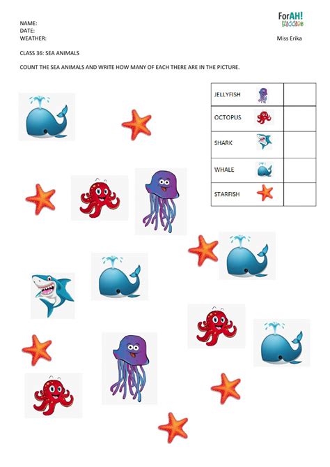Sea Animals interactive worksheet for kindergarten
