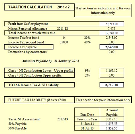 Self employed tax software calculates income tax liability