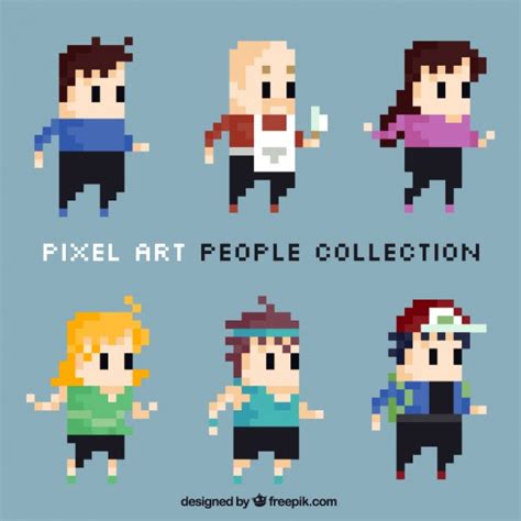Set de simpáticos personajes pixelados | Vector Gratis