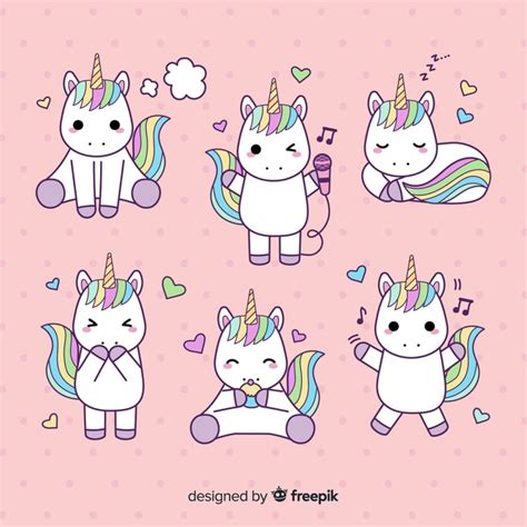 Set de unicornios en estilo kawaii | Vector Premium