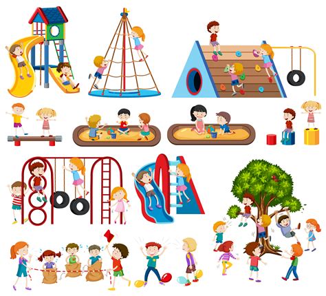 Set of children at playground   Download Free Vector Art ...