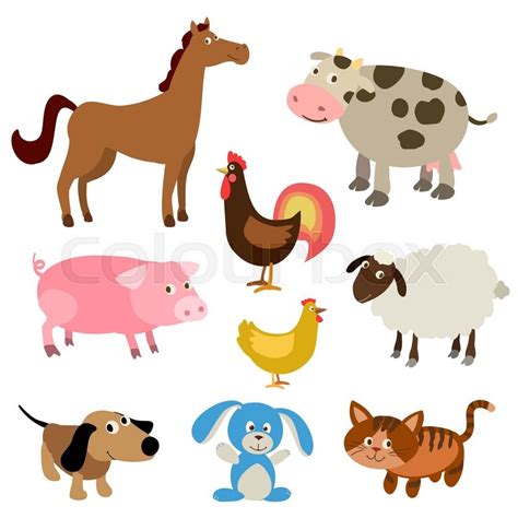 Set of cute cartoon farm animals. ... | Stock Vector ...