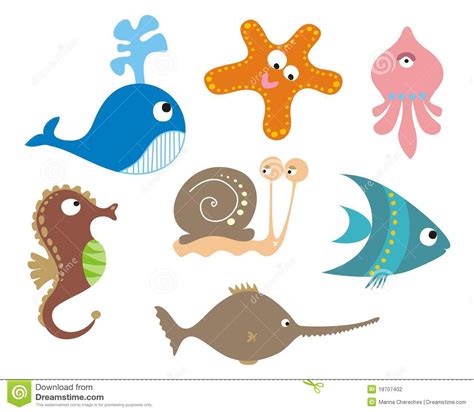 Set of sea animals stock vector. Illustration of humor ...