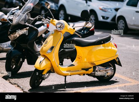 Seville, Spain   June 24, 2015: Yellow Piaggio Vespa vintage sprint ...