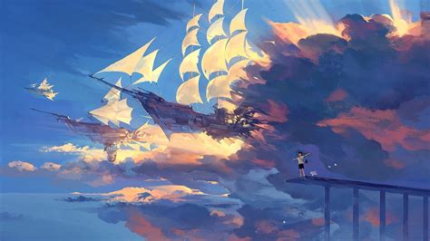Ships In The Clouds Fantasy Theme 1920 X 1080 Fondos De