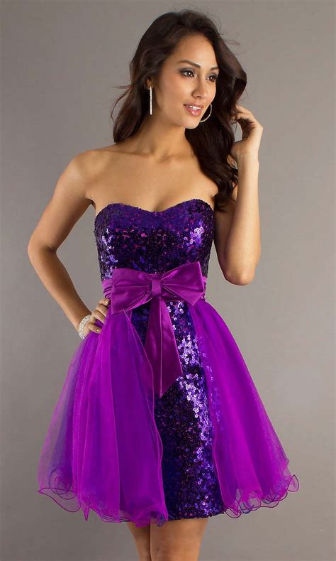 short purple sequin cute sweetheart A line prom dress | Cheap prom ...