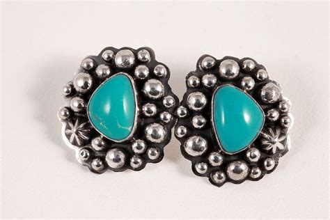Signed Running Bear Navajo Earrings Native American Turquoise Sterling ...