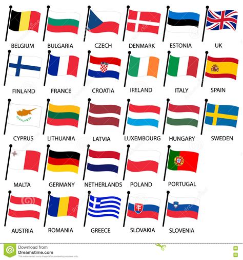 Simple Color Curved Flags All European Union Countries ...