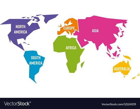 Simplified world map divided to six continents in Vector Image