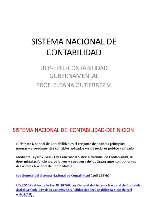 Sistema Nacional de Contabilidad y Principios Unidad de Caja y Almacen ...