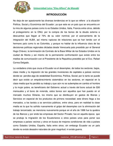 Situación Política,Económica y Social del Ecuador by Raúl ...