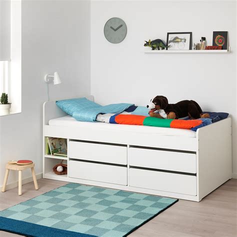 SLÄKT Base de cama almacenamiento, blanco, Individual   IKEA