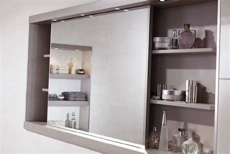 Sliding mirror cabinet with feature shelving and concealed ...