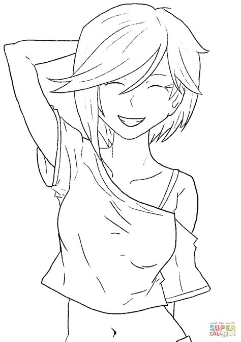 Smiling Anime Girl coloring page | Free Printable Coloring Pages