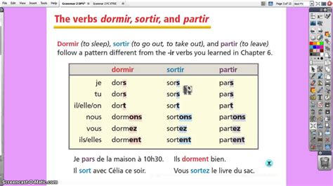 Smith  French 2  Grammar 8.2  Dormir, Partir, & Sortir ...