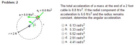 Solved: The Total Acceleration Of A Mass At The End Of A 2 ...