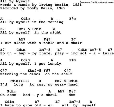 Song lyrics with guitar chords for All By Myself   Bobby ...