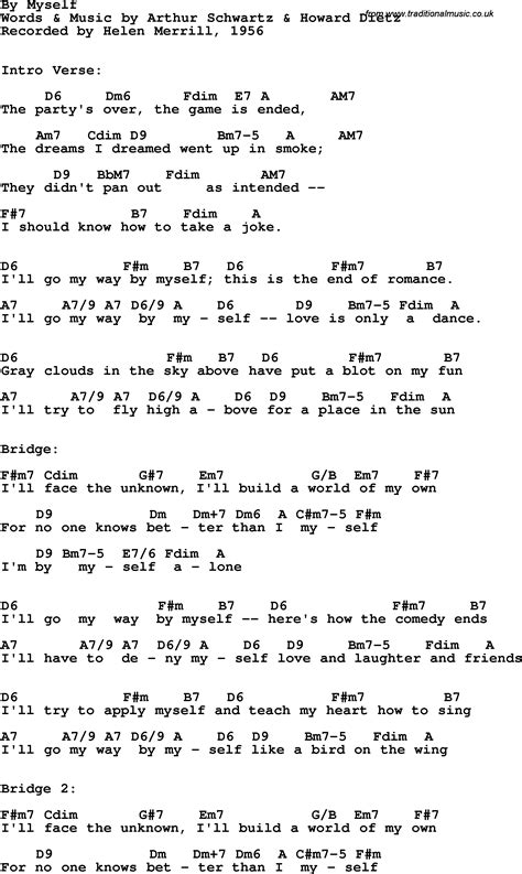 Song lyrics with guitar chords for By Myself   Helen ...