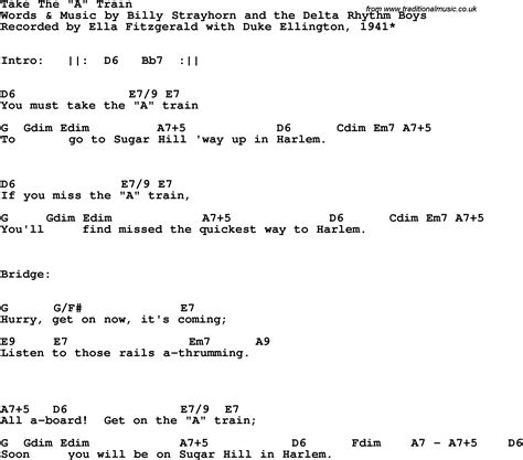 Song lyrics with guitar chords for Take The A Train   Ella ...