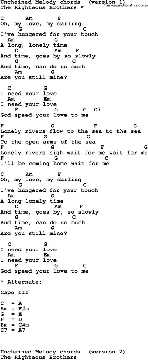 Song lyrics with guitar chords for Unchained Melody   The ...
