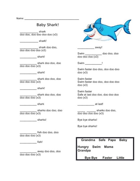 Song Worksheet: Baby Shark  Super Simple Songs
