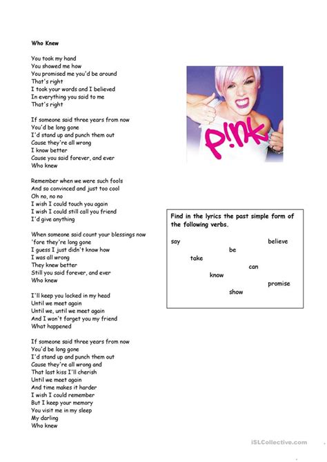 Songs as introduction to past simple worksheet   Free ESL ...