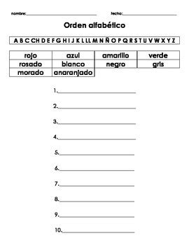 Spanish Alphabetical Order Packet  Orden Alfabetico ...