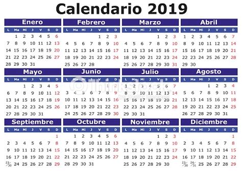 Spanish Calendar 2019 Horizontal stock vector | Thinkstock