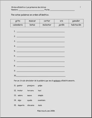 Spanish: Ortografía   Práctica de orden alfabético: la ...