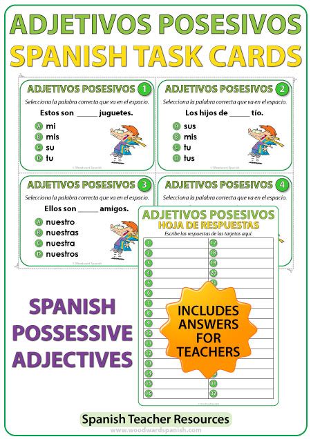 Spanish Possessive Adjectives Task Cards – Adjetivos ...