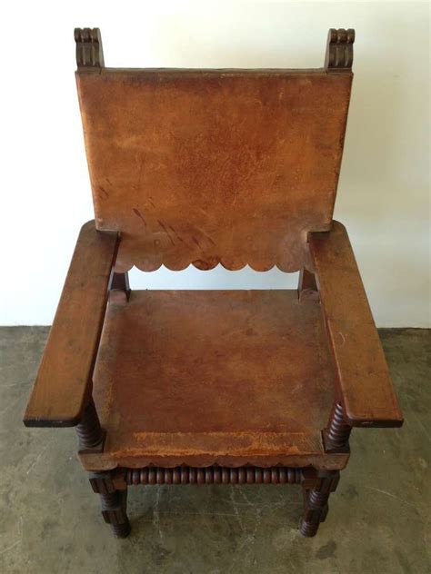 Spanish Style Venadillo Wood and Leather Chairs, Mexico ...