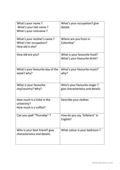 Speaking cards  Beginners    English ESL Worksheets for ...