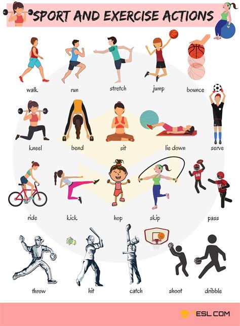 Sport and Exercise Actions Vocabulary in English | Action ...