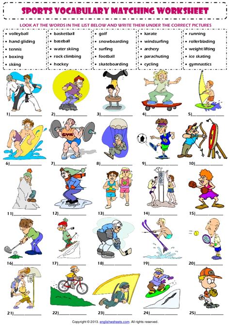 Sports vocabulary matching exercise worksheet  1