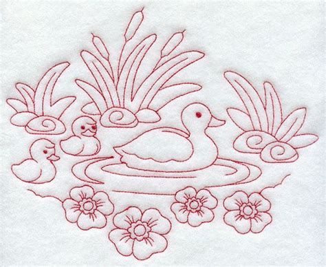 Spring Ducks  Redwork  | Patrones de bordado, Bordados en tela, Bordado ...