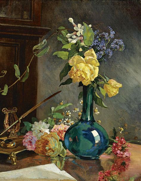 Still Life with Yellow Roses Painting by Arturo Michelena